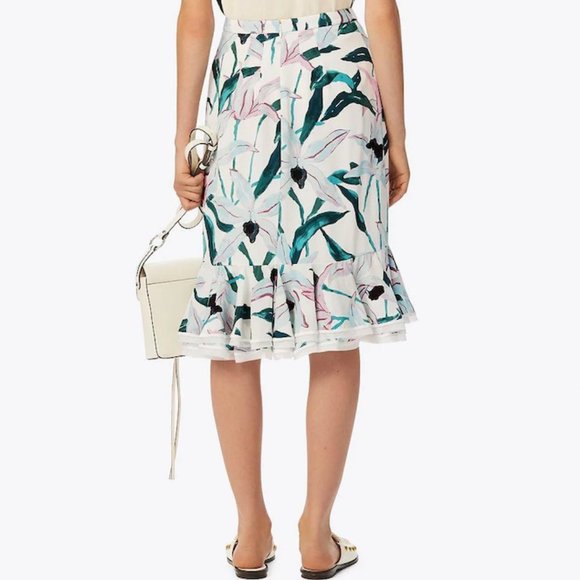 Tory Burch Louisa Silk Printed Ruffle Skirt in Ivory Desert Bloom, 8 NWT - Picture 2 of 9